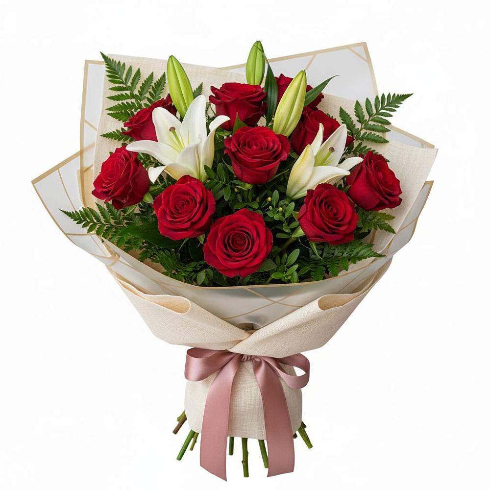 Букет цветов из: Лилии и Розы в Новомарковке