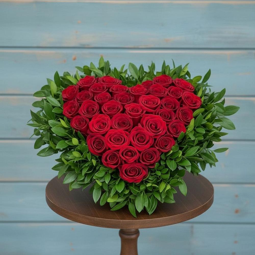 Цветочная композиция из Розы в виде сердца в Новомарковке