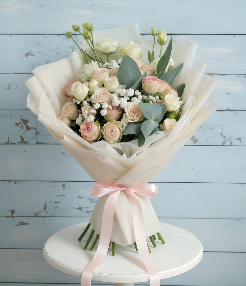 Букет цветов из: Розы и Лизиантусы в Новомарковке