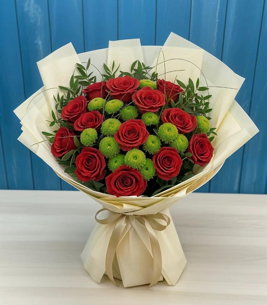 Букет цветов из: Розы и Хризантемы в Новомарковке